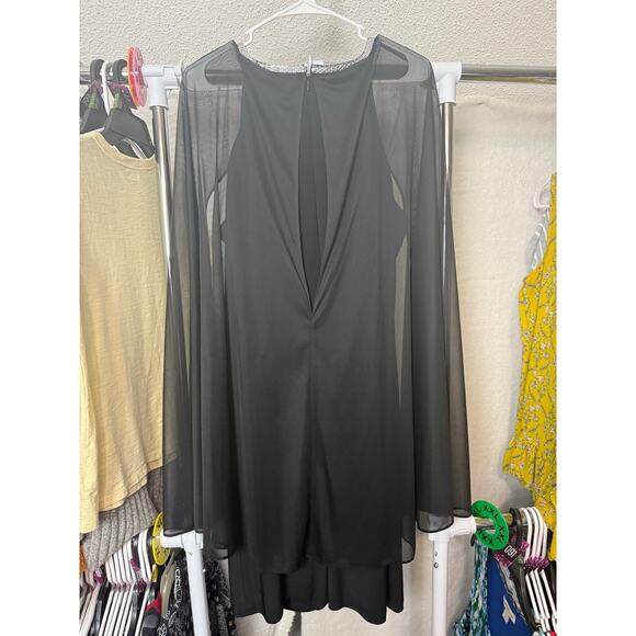 BN #607 R & M Richards Size 14 Black Sheer Sleeve Embellished Cocktail Dress - Picture 5 of 7